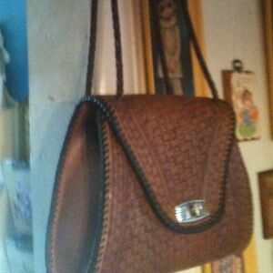Chic Brown Woven Shoulder Bag